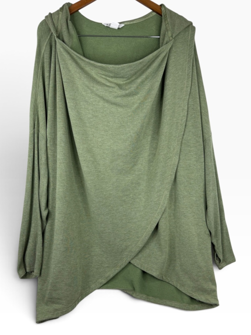 Athleta Olive Green Purana Wrap Cozy Draped Front Hooded Sweatshirt 3X